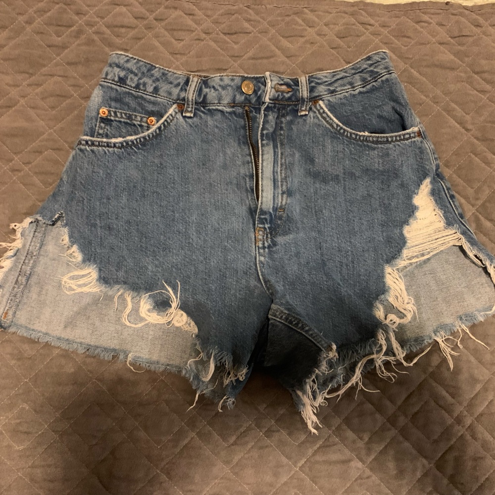 Topshop High Waisted Distressed Shorts